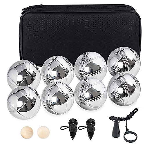 Hengsong Boule Set,13tlg Boccia Set mit 8 Premium Metall Kugeln, Outdoorspiel Garten Strand Spielzeu inkl. Holzkugel, Signalkugel, Maßseil, Ersatzkugel & Tragetasche (8*Metall-Kugeln) von Hengsong