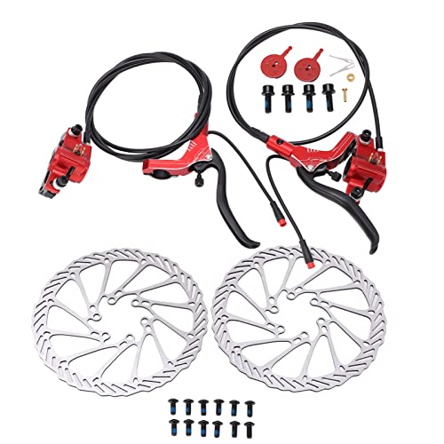 HERCHR Fahrrad-Scheibenbremsen-Set, Mechanisches/hydraulisches Roller-MTB-Scheibenbremsen-Set Vorne/hinten, Elektrisches Fahrrad-Bremssattel-Set Für Rennrad, BMX(Rot) von HERCHR