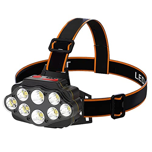 HERCHR Stirnlampe, 8 LEDs, Tragbare Stirnlampe, wasserdichte Kopf-Taschenlampe, USB-Aufladung, Superheller Wiederaufladbarer Scheinwerfer Für Nachtspaziergang, Wandern, Angeln von HERCHR