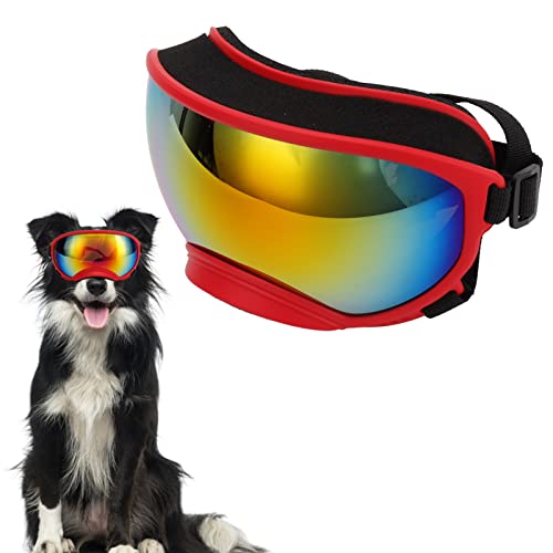 Hundebrille, Winddichte Hundesonnenbrille, Augenschutz Für Große Hunde, Mit Aufbewahrungstasche Und Brillenbox(Rote Halterung und rote Linse) von HERCHR