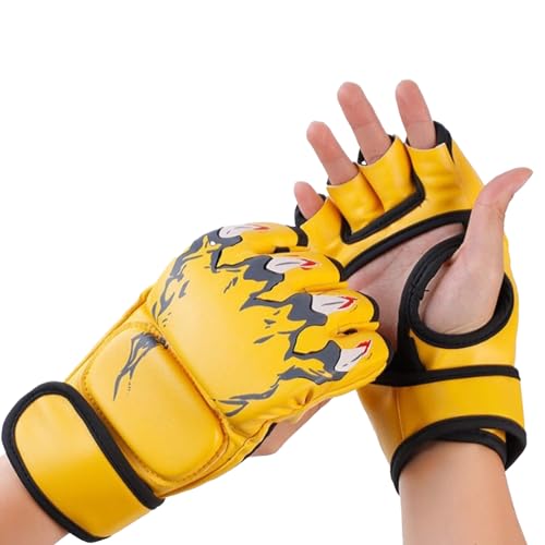 MMA Handschuhe Sparring Hybrid Open Palm Kampfsporthandschuhe Männer Frauen Leder Handgelenkstütze Sport Boxhandschuh Training Muay Thai(Gelb) von HERCHR