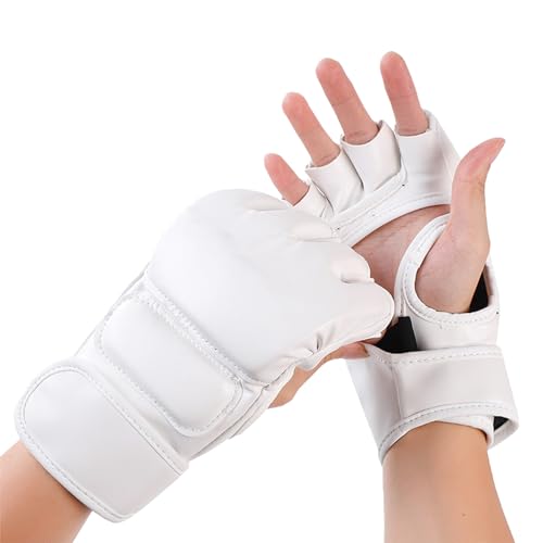 MMA Handschuhe Sparring Hybrid Open Palm Kampfsporthandschuhe Männer Frauen Leder Handgelenkstütze Sport Boxhandschuh Training Muay Thai(Weiß) von HERCHR