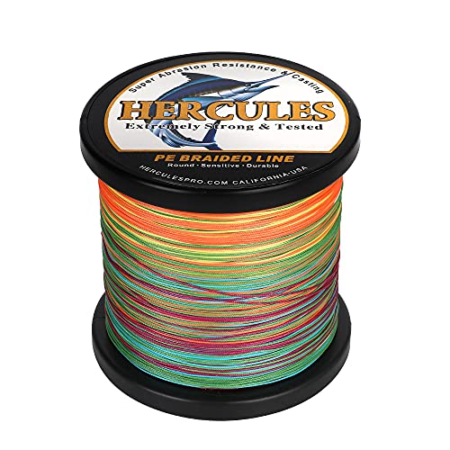 HERCULES Geflochtene Angelschnur 12 Stränge, 100-2000m 109-2196 Yards Geflochtene Fisch Linien, 10lb - 420lb Test-PE-Schnüre für Salzwasser-Süßwasser - Mehrfarbig, 180lbs, 500m von HERCULES