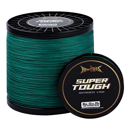 HERCULES Super Tough Geflochtene Angelschnur 500 Yards PE Geflecht Fischschnüre 30lb Test für Salzwasser Süßwasser 4 Stränge - Moosgrün, 30lb, 500yds von HERCULES