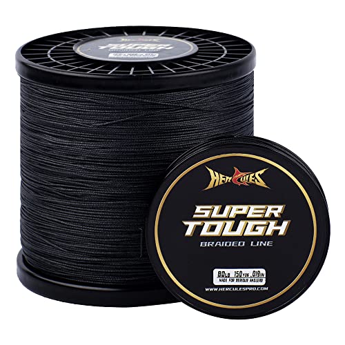 HERCULES Super Tough Geflochtene Angelschnur 500 Yards PE Geflecht Fischschnüre 80lb Test für Salzwasser Süßwasser 4 Stränge - Schwarz, 80lb, 500yds von HERCULES