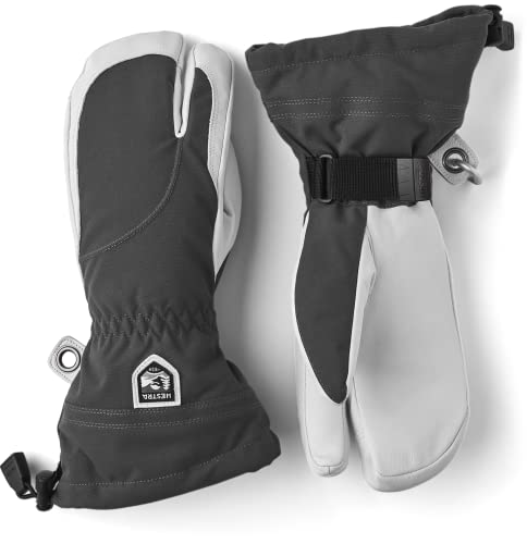 Hestra Heli Skihandschuhe für Damen, klassischer 3-Finger-Leder-Schnee-Handschuh für Skifahren, Snowboarden und Bergsteigen (Damenpassform) – Grau/Offwhite – 9 von HESTRA