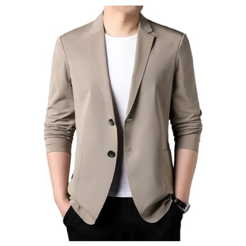 HESYSUAN Herren-Blazer, Sommerjacke, leicht, modisch, einfarbig, Doppelknöpfe, Sportjacke, Klappkragen, Businessjacke, leicht und schlank, Khaki, Größe M von HESYSUAN