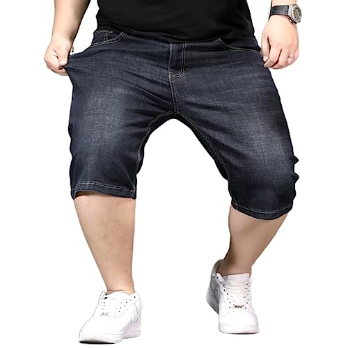 HESYSUAN Plus Size 30W-48W Summer Men's Loose Straight Denim Short,Wide Fit Casual Jeans Short High Elasticity Baggy Denim Short (40W,B) von HESYSUAN