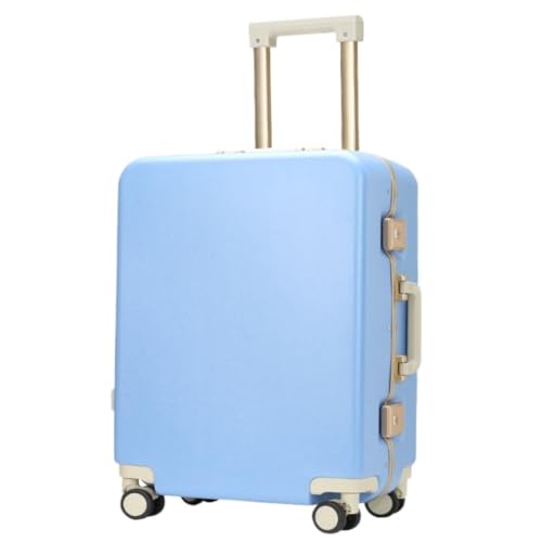 HEWOOJA Reisekoffer Gepäck Damen Leder Strukturiert Mute Universal Rad Passwort Box Langlebiger Und Starker Koffer Trolley Trolley (Color : Blue, Size : 22in) von HEWOOJA