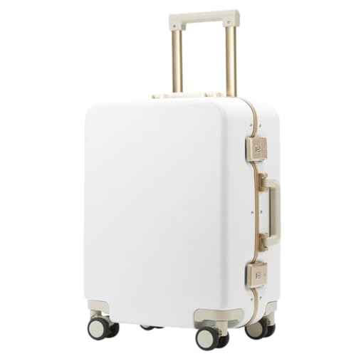 HEWOOJA Reisekoffer Gepäck Damen Leder Strukturiert Mute Universal Rad Passwort Box Langlebiger Und Starker Koffer Trolley Trolley (Color : White, Size : 24in) von HEWOOJA