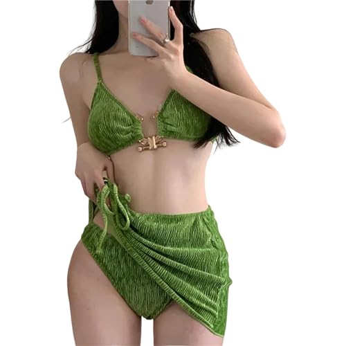 HEXHUASR Bademode Damen Frauen Zweiteilige Set Badeanzüge Weibliche Bikini Bikini -Badeanzug Sommer-Grün-XL von HEXHUASR