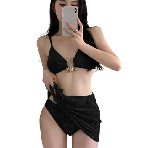 HEXHUASR Bademode Damen Frauen Zweiteilige Set Badeanzüge Weibliche Bikini Bikini -Badeanzug Sommer-Schwarz-XL von HEXHUASR