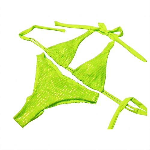 HEXHUASR Bademode Damen Pailletten Bikini Fashion Swimwear Women Bikinis Bikinis Badeanzug Urlaub Schwimmdame Badeanzüge-Jc1054F-Green-M von HEXHUASR
