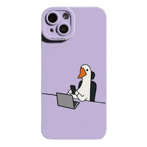 HEXHUASR Handyhülle Nettes Cartoon Slacker Duck Phone Hülle Für I-Phone 11 12 13 14 15 Pro Max Cover-i-Phone X Oder Xs-Gras Lila M84 von HEXHUASR