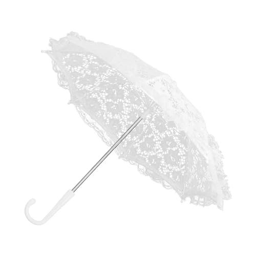 HEXHUASR Regenschirm Weißer Hochzeitsschirm, Frauen Parasol Weißer Spitze Regenschirm-Weiss von HEXHUASR