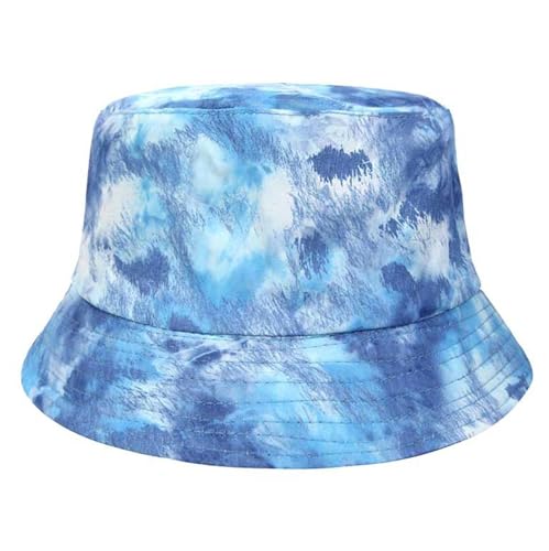 HEXHUASR Sonnenhut Damen Lackierter Krawattenfischerhut, Doppelseitiger Hut Von Männern Und Frauen, Zwei-wear-Sonnenschutz, Casual Basin Hut-blau-einheitsgröße von HEXHUASR