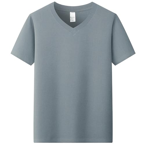 HEXHUASR T-Shirts Für Herren Baumwoll V-Ausschnitt T-Shirt Herren Kurzärmelig Mit Festem Farbböden Hemd Schwarz Und Weiß Graues T-Shirt Sommer- Blau-3xl von HEXHUASR