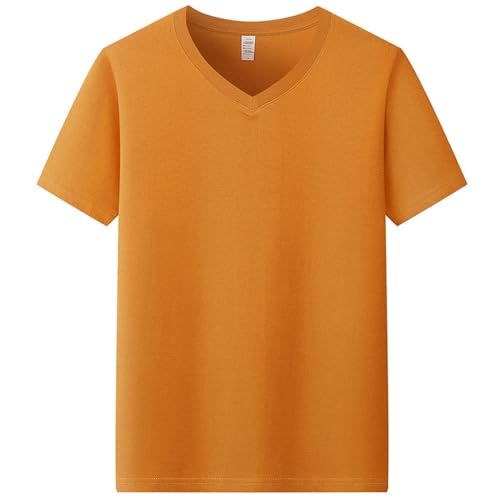HEXHUASR T-Shirts Für Herren Baumwoll V-Ausschnitt T-Shirt Herren Kurzärmelig Mit Festem Farbböden Hemd Schwarz Und Weiß Graues T-Shirt Sommer-gelb-XL von HEXHUASR