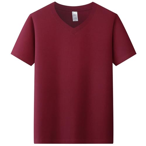 HEXHUASR T-Shirts Für Herren Baumwoll V-Ausschnitt T-Shirt Herren Kurzärmelig Mit Festem Farbböden Hemd Schwarz Und Weiß Graues T-Shirt Sommer-rot-XL von HEXHUASR