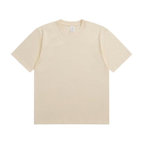 HEXHUASR T-Shirts Für Herren Baumwoll-t-Shirt Herrenherfisch Runder Hals Kurzärmelig Cason Cotton Herren- Und Damen-t-Shirt-beige-XL von HEXHUASR