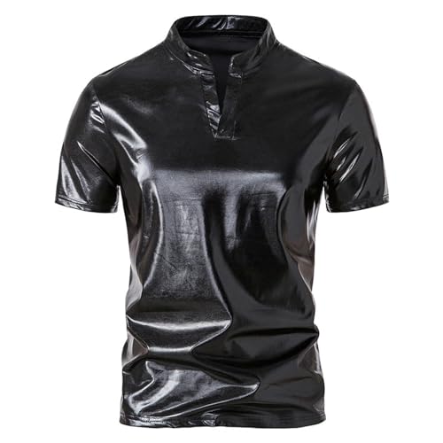 HEXHUASR T-Shirts Für Herren Frühlings- Und Sommer-herrenfarbe Glänzend Mit Kurzärztem T-Shirt Herren-Nachtclub-schwarz-m von HEXHUASR