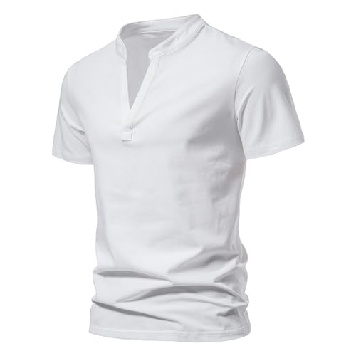 HEXHUASR T-Shirts Für Herren Herren Modische Tiefe V-Ausschnitt-kurzärmer-t-Shirt-Baumwoll-stretchbuden-Hemd Sommer-weiß-3xl von HEXHUASR