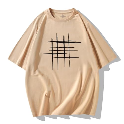 HEXHUASR T-Shirts Für Herren Summer Herren-kurzärmeliges T-Shirt, Runder Hals, Trendiges Bodhemd, Halbärmeliges Loses T-Shirt-Khaki-XL von HEXHUASR