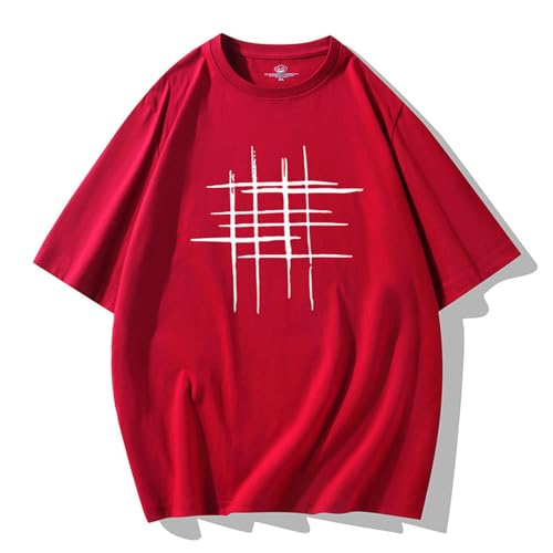 HEXHUASR T-Shirts Für Herren Summer Herren-kurzärmeliges T-Shirt, Runder Hals, Trendiges Bodhemd, Halbärmeliges Loses T-Shirt-Rotwein-s von HEXHUASR