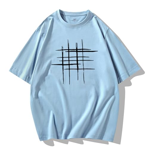 HEXHUASR T-Shirts Für Herren Summer Herren-kurzärmeliges T-Shirt, Runder Hals, Trendiges Bodhemd, Halbärmeliges Loses T-Shirt-blau-XL von HEXHUASR