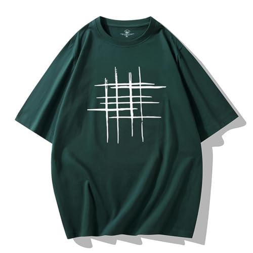 HEXHUASR T-Shirts Für Herren Summer Herren-kurzärmeliges T-Shirt, Runder Hals, Trendiges Bodhemd, Halbärmeliges Loses T-Shirt-dunkelgrün-XL von HEXHUASR