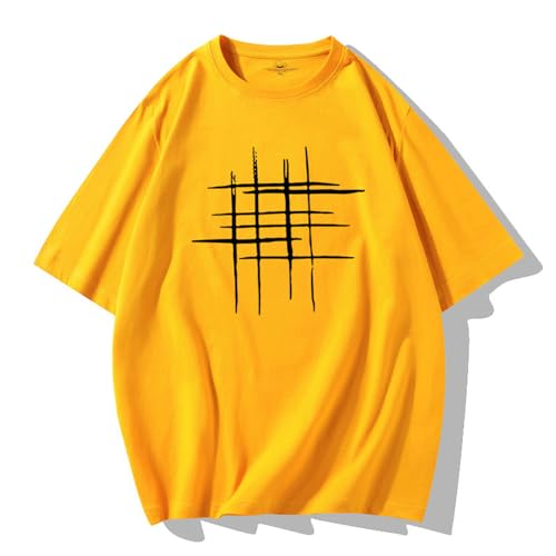 HEXHUASR T-Shirts Für Herren Summer Herren-kurzärmeliges T-Shirt, Runder Hals, Trendiges Bodhemd, Halbärmeliges Loses T-Shirt-gelb-XL von HEXHUASR