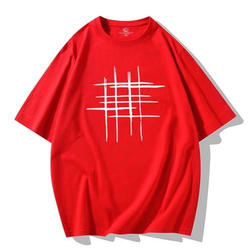 HEXHUASR T-Shirts Für Herren Summer Herren-kurzärmeliges T-Shirt, Runder Hals, Trendiges Bodhemd, Halbärmeliges Loses T-Shirt-rot-XL von HEXHUASR
