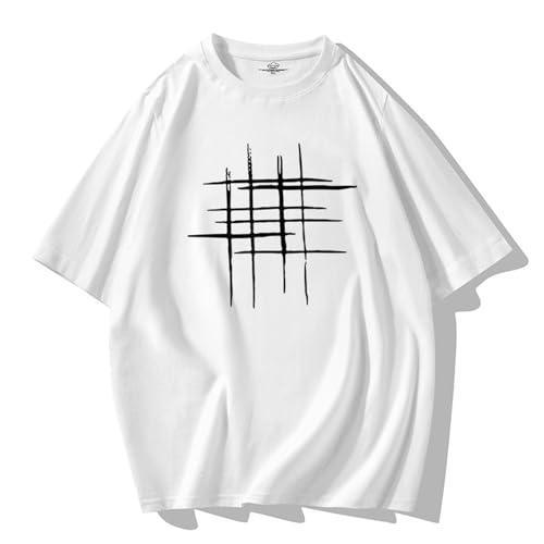 HEXHUASR T-Shirts Für Herren Summer Herren-kurzärmeliges T-Shirt, Runder Hals, Trendiges Bodhemd, Halbärmeliges Loses T-Shirt-weiß-XL von HEXHUASR