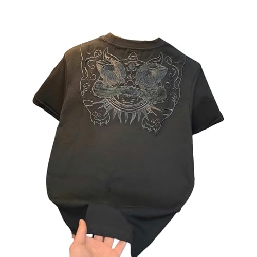 HEXHUASR T-Shirts Für Herren Windwaching Lion Sticked Kurzärmeligter Männer Sommer Lässig Halbärmelig T-Shirt Bottoming-Hemd-schwarz-XL von HEXHUASR