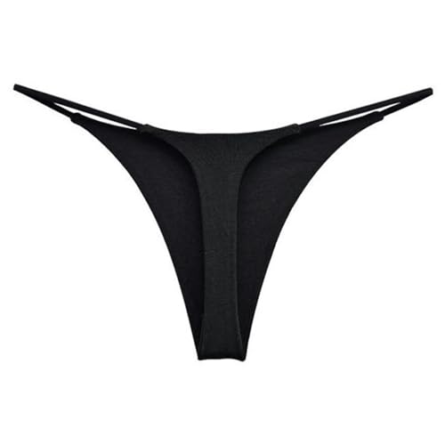 HEXHUASR Unterhosen Damen 3 Teile Doppelschicht Dünner Gurt Tanga Taille Taille Einfache Doppelschicht Bikini Frauen-t-förmige Unterwäsche-schwarz (3 Stücke)-s von HEXHUASR
