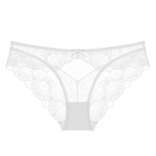 HEXHUASR Unterhosen Damen Unterwäsche Ultra-dünnes Spitzengitter Atmungsaktueller Unterwäsche Für Frauen Baumwollboden -weiß-XXL von HEXHUASR