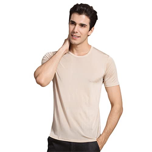 Herren T-Shirts aus 100 % echter Seide, lässige T-Shirts, kurzärmelig, Rundhalsausschnitt von HEYDHSDC