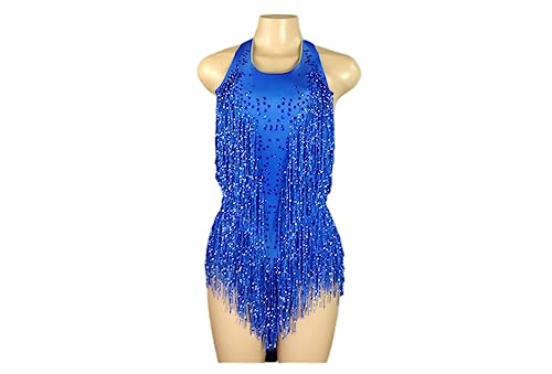 Sparkly Crystals Fransen Bodysuit Sexy Quaste Trikot Jazz Dance Kostüm Einteiler Bühnenkleidung Königsblau L von HEYDHSDC