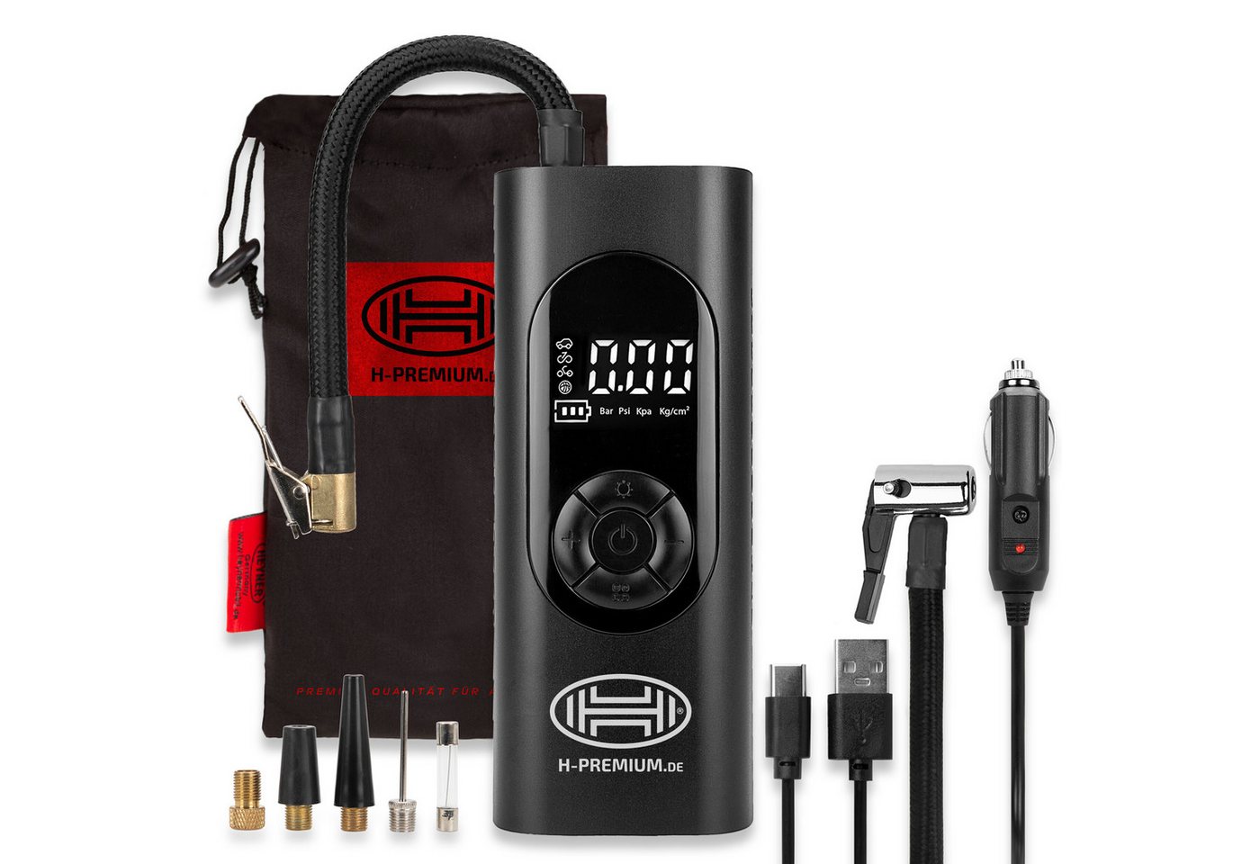 HEYNER Kompressor Akkukompressor 10 bar Fahrradpumpe 6000 mAh Powerbank & Notbeleuchtung, 60 W, max. 10 bar von HEYNER