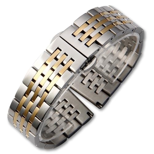 HFBZVAFC Edelstahl-Uhrenarmband 12/14/15/16/17/18/19/20/21/22/23/24 mm Unisex-Ersatz-Uhrenarmband mit geraden und gebogenen Enden(Silver+Gold,21mm) von HFBZVAFC