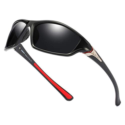 HGDGears Polarisierte Sport-Sonnenbrille für Herren Outdoor Radfahren Fahren Golf Laufen Angeln Tr90 Superlight Frame Eyewear Sun Glasses (UV400) (Schwarz-Rot) von HGDGears
