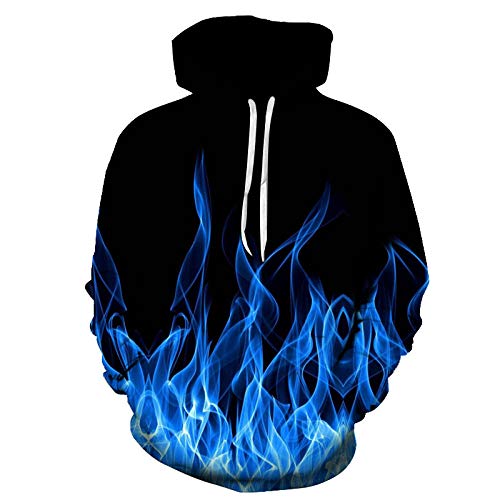 HGFHGD Blaue Flamme 3D-Druck Hoodie kreatives Muster Urlaub Pullover Paar Herbstsaison Casual Pullover von HGFHGD