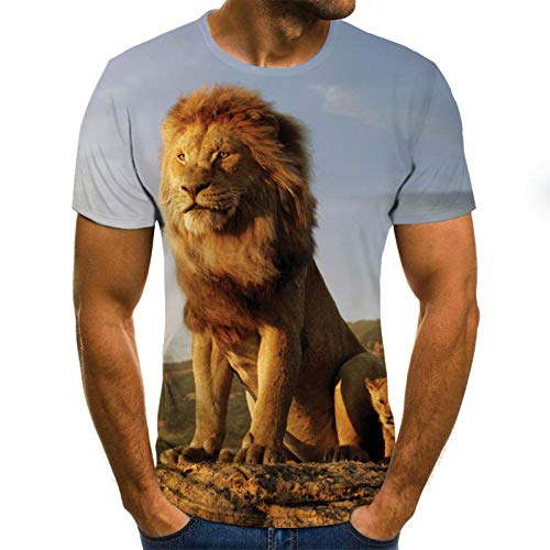 HGFHGD Farbe Tier Löwe Herren T-Shirt 3D-Druck Harajuku Top Casual Rundhals Kurzarm Mode Streetwear von HGFHGD