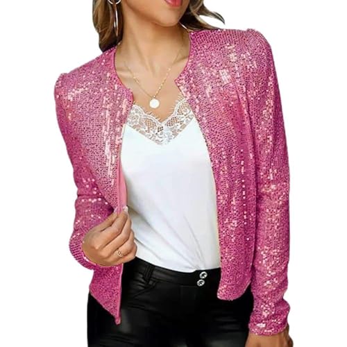 Bolero Damen,Eleganter Bolero Für Damen Mit Glänzendem Pailletten-Design, Kurze Oberteile, Lange Ärmel, Strickjacke, Vorne Offen, Durchsichtig, Schulterjacke, Umhang, Abendparty, Überzug Für Kleider von HGJH