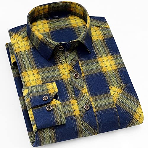 Freizeithemden Für Herren, Herren Langarm Flanellhemd Thermohemd Gitter Gelbes Hemd Button-Down Baumwolle Holzfäller Bequem Karierte Hemdjacke Lässiges Arbeitshemd Für Männer Jungen, 4XL von HGJH