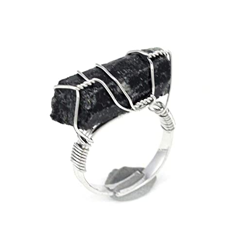 HGJH Verstellbarer Ring, Naturstein Unregelmäßige Wire Wrap Damen Ringe Schwarzer Turmalin Resizable Fashion Finger Ring von HGJH