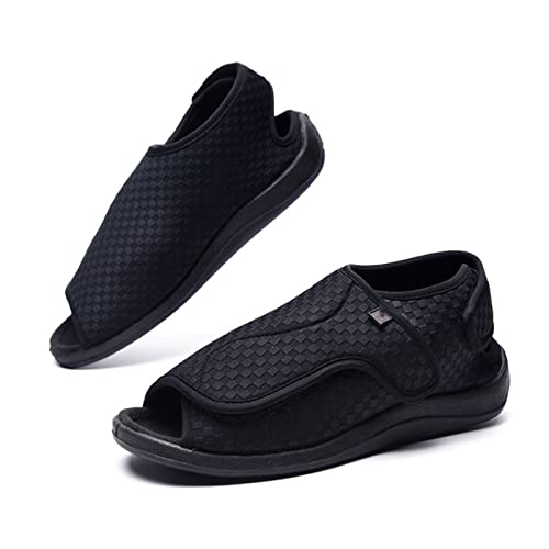 HGYJ Extra breite Schuhe Komfort Schuhe für ältere Menschen Unisex Verstellbarer orthopädischer Schuh rutschfeste Sandalen mit offener Zehenpartie Atmungsaktiv Hausschuhe,Black,45 von HGYJ