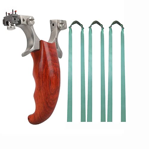 HH-CC Jagd-Schleuder-Katapult Handgefertigtes Sandelholz mit 3 flachen Gummibändern für Erwachsene von HH-CC