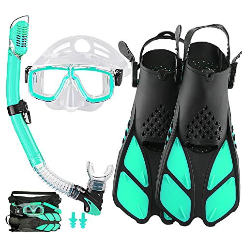 Erwachsene Maske Schnorchelflossen Set, Schnorchelausrüstung für Erwachsene mit Flossen, Schnorchelsets mit Flossen, Erwachsene Anti Leak Scuba Gear mit verstellbaren Flossen Tauchmaske Full Dry Top von HH HHAO SPORT