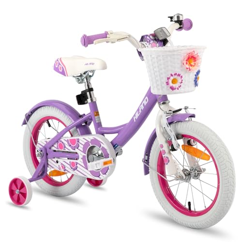 HILAND 12 Zoll Kinderfahrrad für Mädchen Fahrrad 3 4 5 Jahren mit Korb Stützräder Lila von HH HILAND